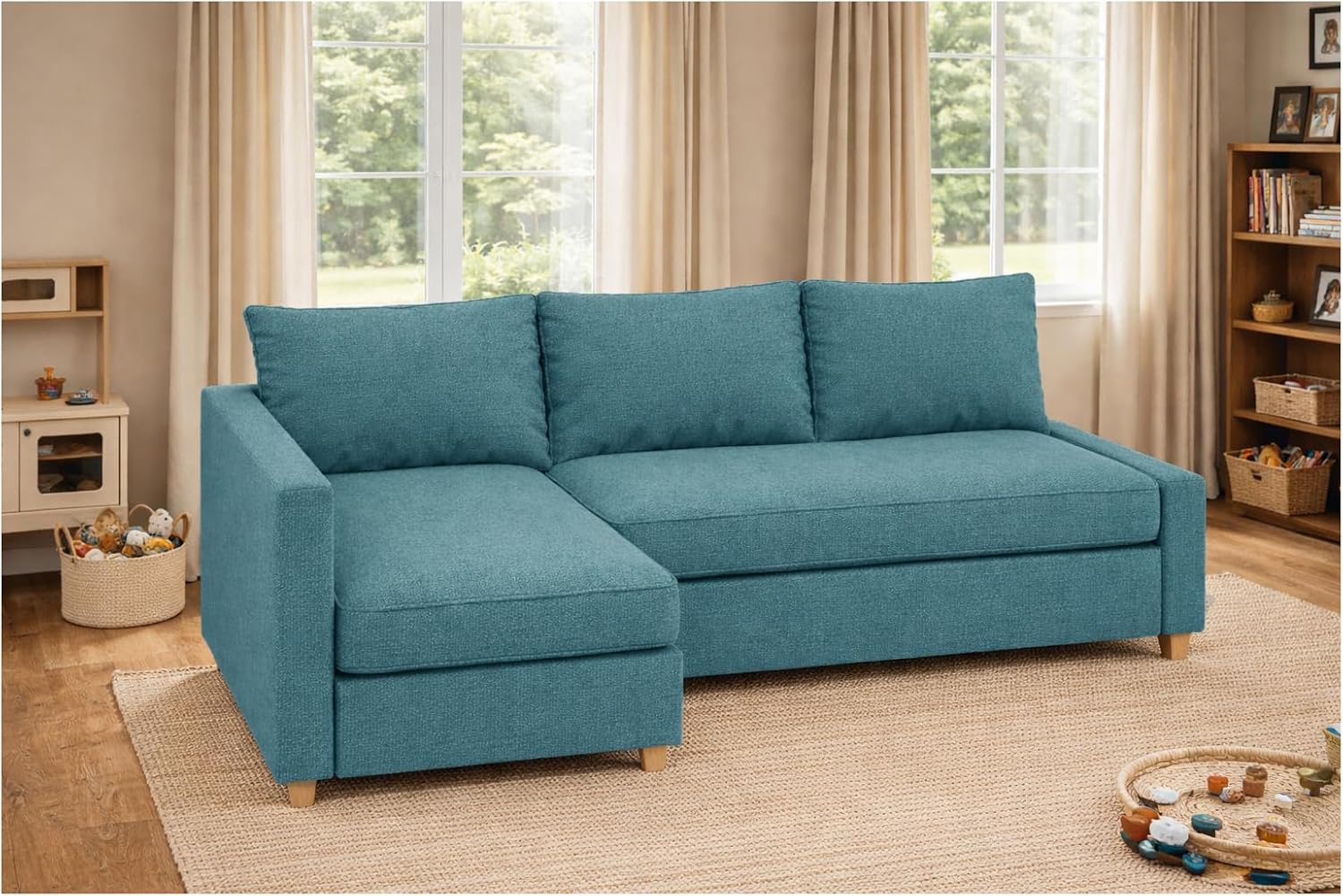 Durable Polyester Flax Friheten Sleeper Sofa Cover Replacement is Compatible with IKEA Friheten Sofa Bed, Or Corner, Or Sectional Slipcover. Sofa Cover Only (50% Thicker Teal Right)