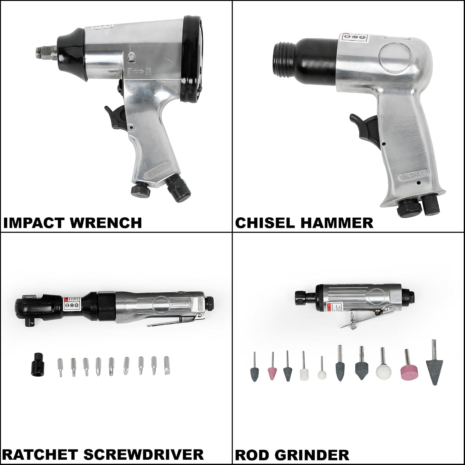 Air Tool and Accessories Kit, 71 Piece, Impact Wrench, Air Ratchet, Die Grinder, Aire Hammer, Hose Fittings, Storage Case for Garage,Shop