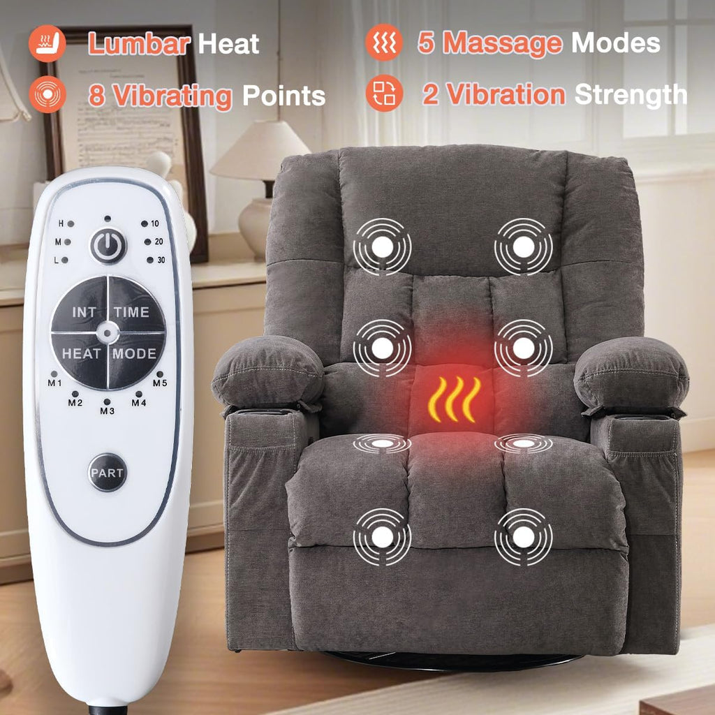 MAHOMICO Recliner Chair with Cup Holders for Living Room Single Seat Manual Oversized Recliner with Ergonomic, Side Pocket for Adult
