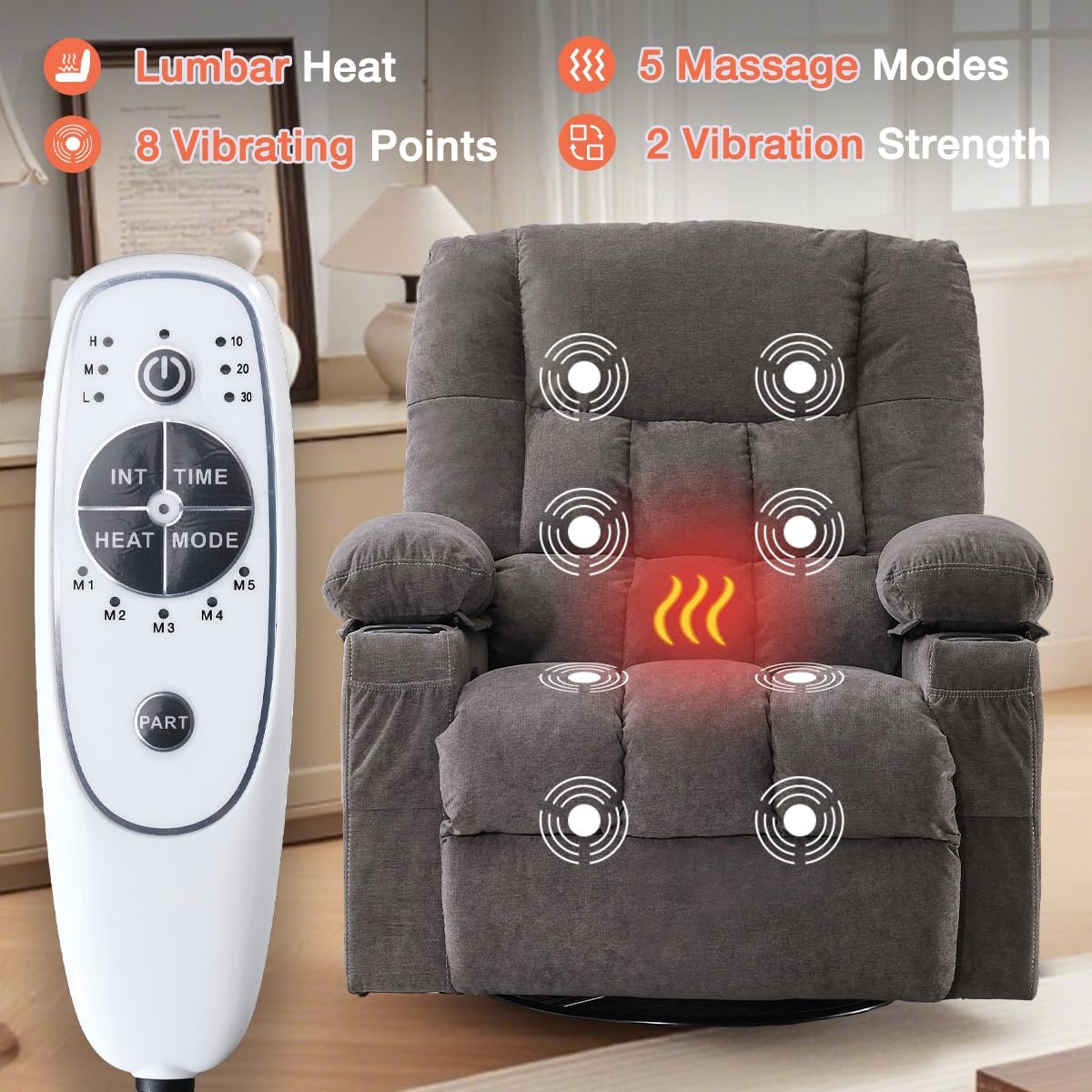 MAHOMICO Recliner Chair with Cup Holders for Living Room Single Seat Manual Oversized Recliner with Ergonomic, Side Pocket for Adult