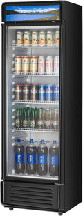 VEVOR Commercial Merchandiser Refrigerator, 13.3 CU.FT Glass Door Display Refrigerator, Beverage Cooler Merchandiser with Adjustable Shelves, Soft LED Light, Customizable Lightbox, Black