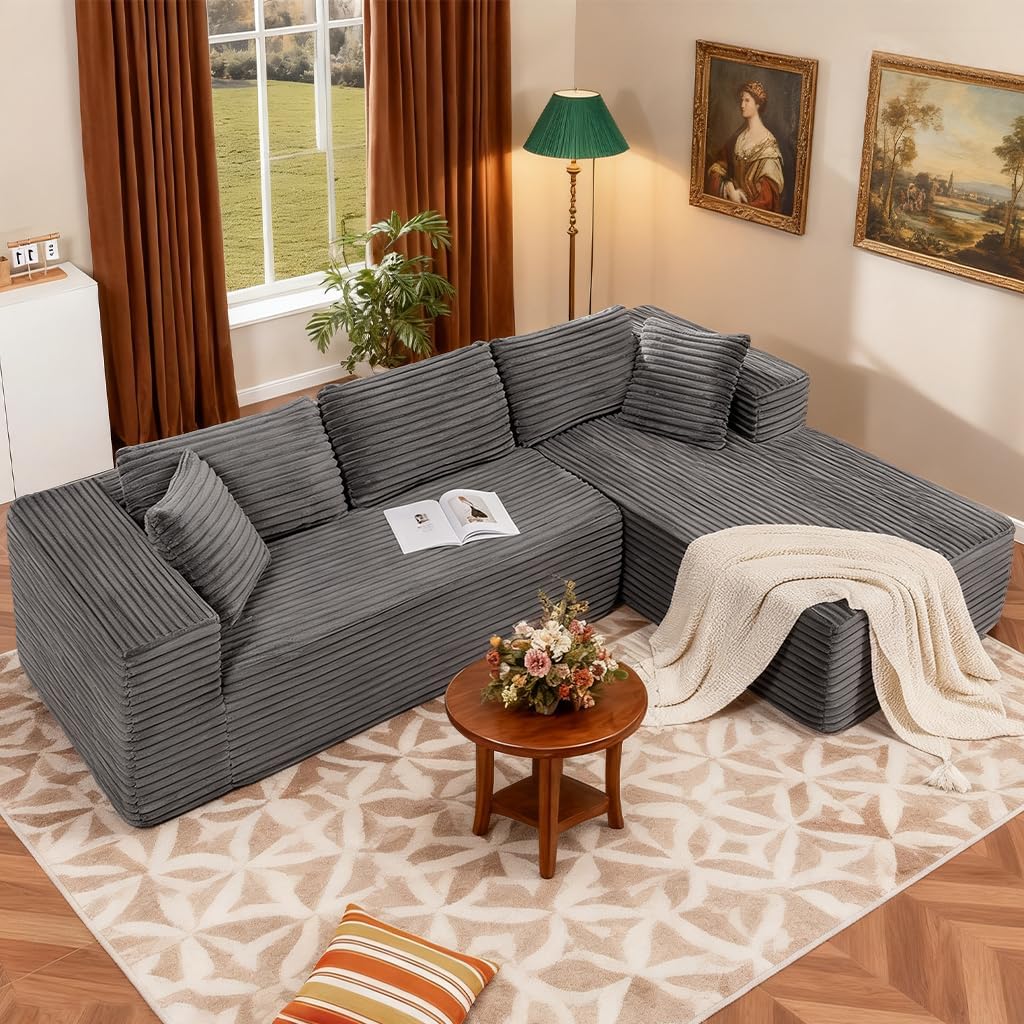 COMHOMA 105'Modular Sectional Sofa with Deep Seat,Cloud Upholstered L-Shape Couch Wide Arms Corduroy Fabric High-Density Foam Chaise Lounge for Living Room No Assembly Required