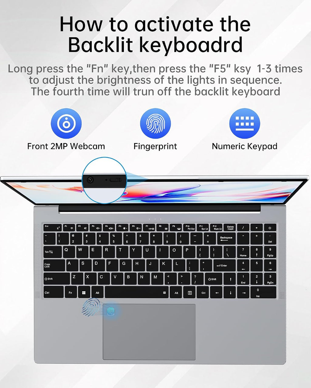 15.6' 32GB RAM+1TB Laptop Computer, Win11 2C4T AMD Radeon 3050E 1.7-3.4GHz Notebook Computer, Fingerprint Reader, 6000mAh Battery PC, WiFi 2.4/5GHz, Bluetooth 4.2, Silver