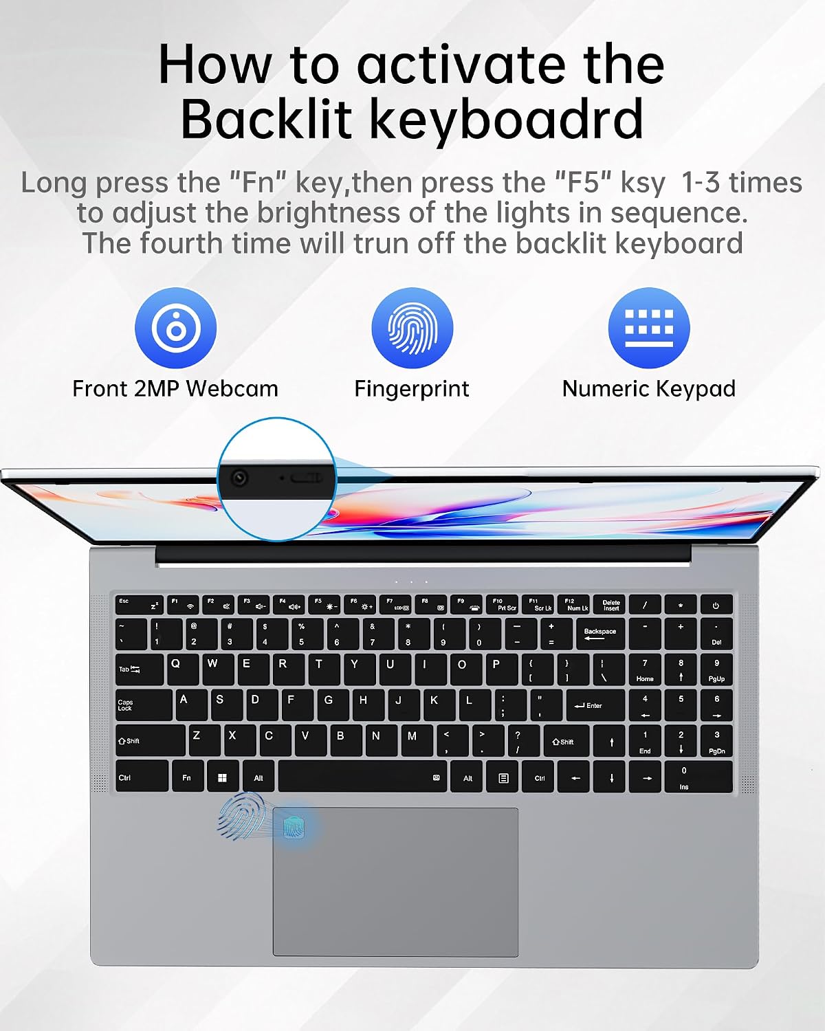 15.6' 32GB RAM+1TB Laptop Computer, Win11 2C4T AMD Radeon 3050E 1.7-3.4GHz Notebook Computer, Fingerprint Reader, 6000mAh Battery PC, WiFi 2.4/5GHz, Bluetooth 4.2, Silver