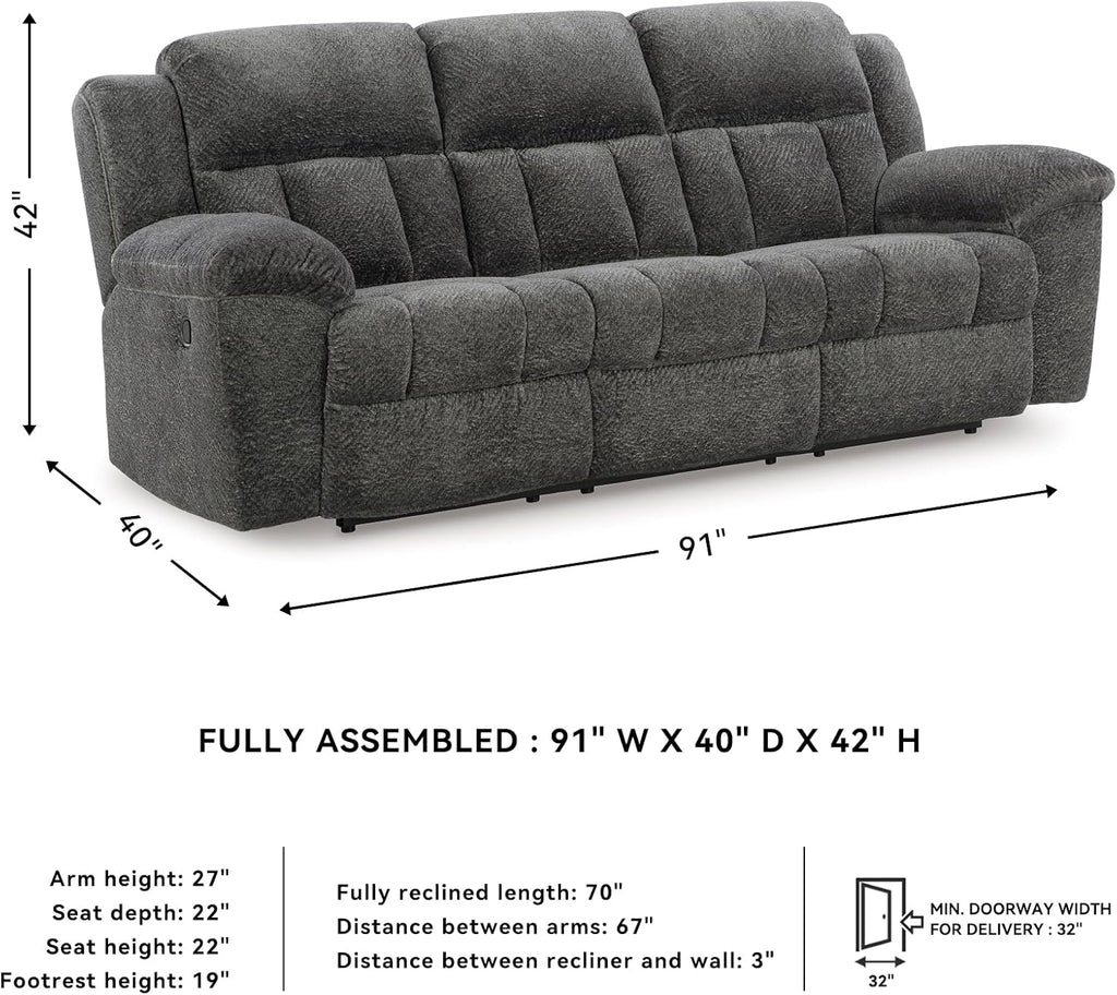Signature Design by Ashley Frohn Contemporary Manual Reclining Sofa, Gray