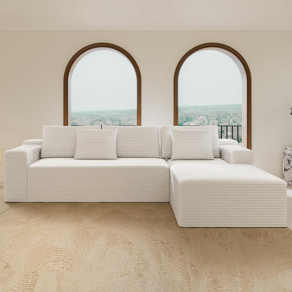 Sectional Couches for Living Room Corduroy Couch, 104' Cloud Boneless Couch with L-Shape Chaise, Modern Modular Sofa, Deep Seat Comfort, No Assembly Required(Plush Corduroy, Left Facing Chaise)