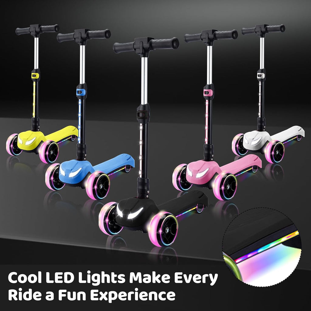 24V Electric Scooter for Kids w/150W Powerful Motor, Thumb Throttle, LCD Screen, Bluetooth, Light-Up Stem Deck & Wheels, 3 Adjustable Heights, 5MPH Safe Speed, 3 Wheel Electric Scooter for Kids