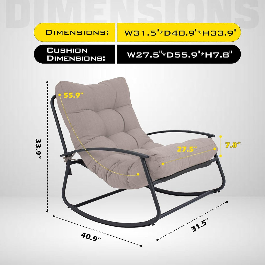 GLORY PATIO Cozy Papasan Rocking Chair with Thick Cushion, Indoor & Outdoor for Front Porch, Garden, Backyard (Rocking chiar, Light Gray)