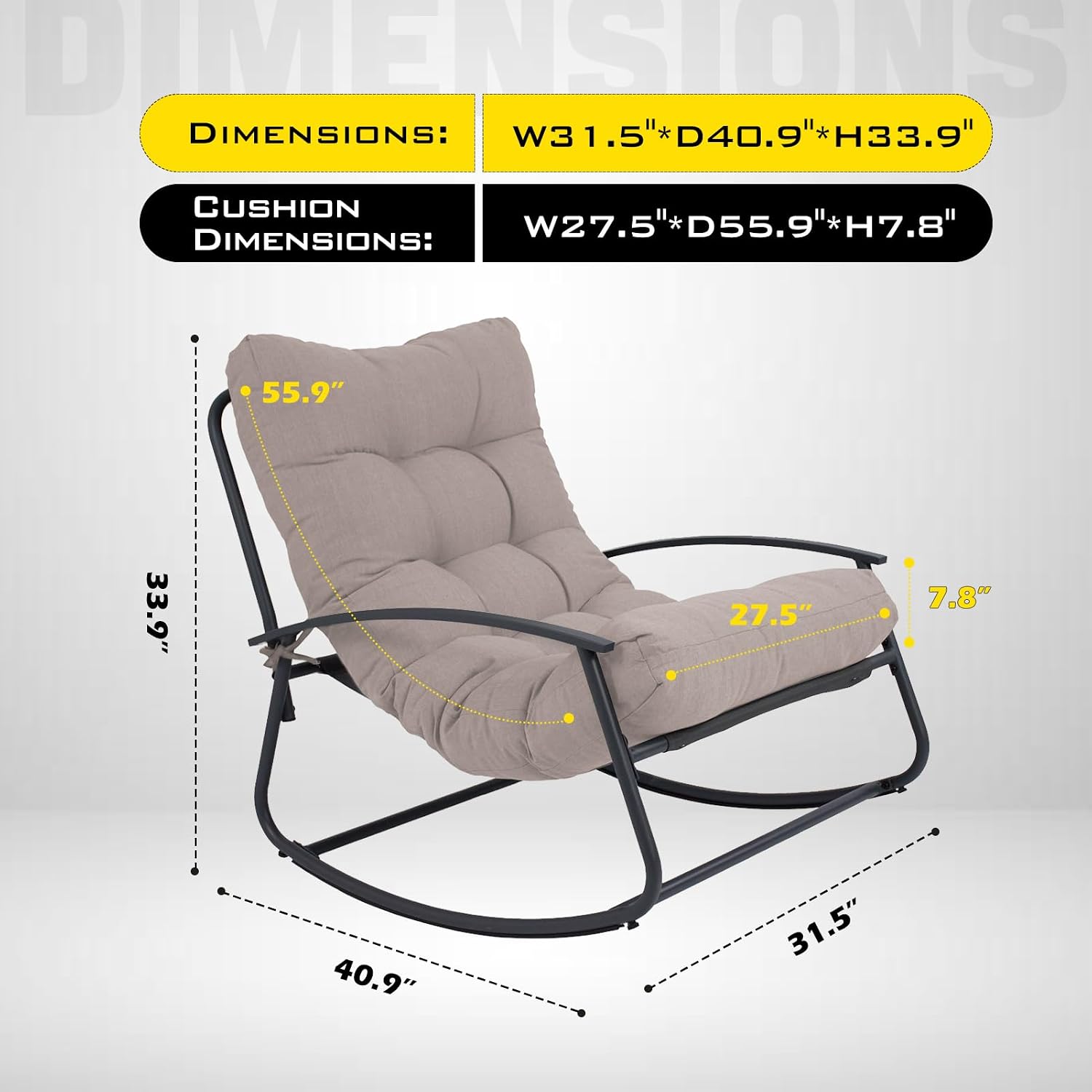 GLORY PATIO Cozy Papasan Rocking Chair with Thick Cushion, Indoor & Outdoor for Front Porch, Garden, Backyard (Rocking chiar, Light Gray)