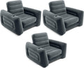 Intex 2 in 1 Inflatable Pull Out Sofa Chair and Twin Air Bed Mattress with Cup Holders for Indoor and Outdoor Use for Adults (3 Pack), Charcoal