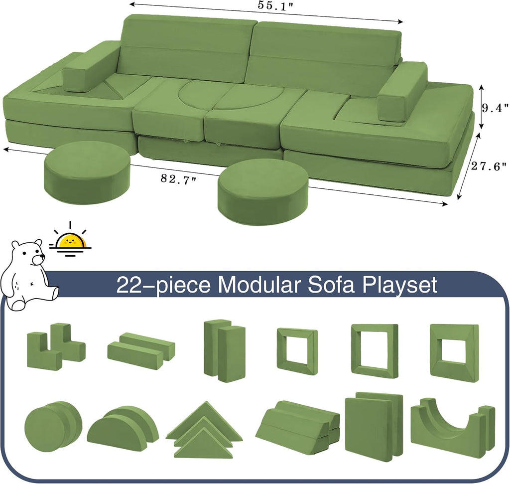 Edbuosy 22Pcs Modular Kids Play Couch - Kids Couch for Playroom Bedroom Living Rooms Toddler Sofa for Inspiring Child Creativity，Children Convertible Foam Sofa