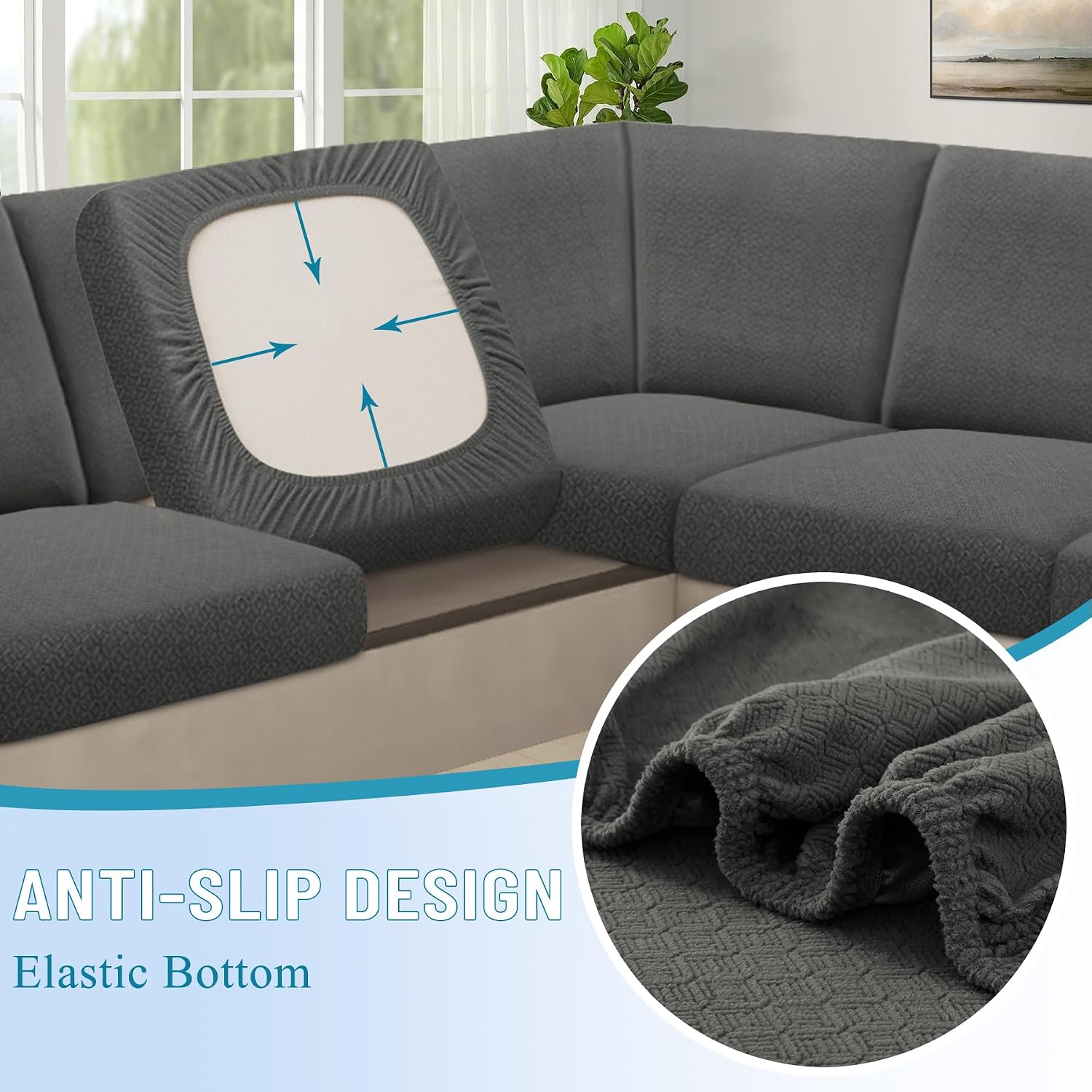 HDCAXKJ Waterproof Sectional Couch Cushion Covers 11 Pieces Extra Large Stretch L Shaped Corner Sofa Slipcover Back Cover Soft Sofa Seat Cushion Covers for Dogs (XL-5 Seater and 6 Backrest, Dark Gray)