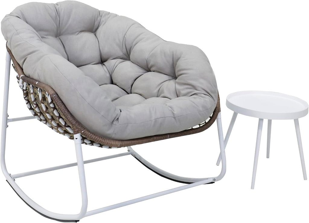 Modern Rocking Chair with Side Table Set, 2-Piece Patio with Soft Cushion & Side Table, 330 LBS Capacity, All-Weather Balcony Furniture