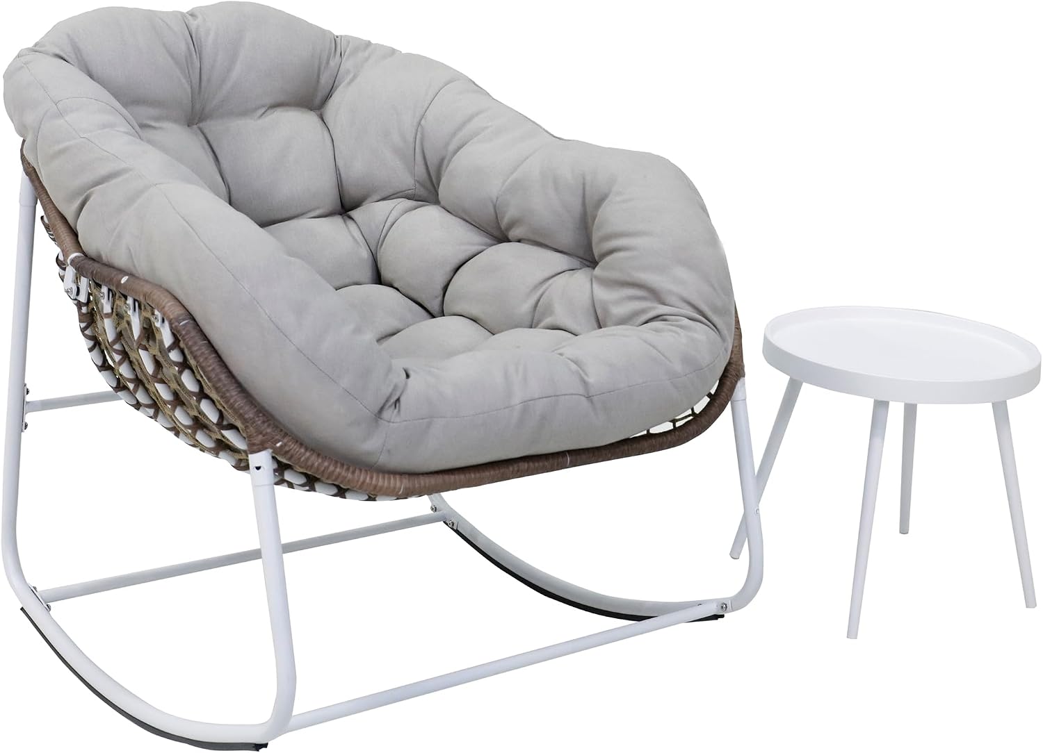 Modern Rocking Chair with Side Table Set, 2-Piece Patio with Soft Cushion & Side Table, 330 LBS Capacity, All-Weather Balcony Furniture