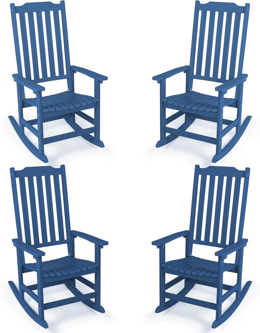 Outdoor Rocking Chairs Set of 4, Oversized All Weather High Back Porch Rocker, Patio Rockers for Outside