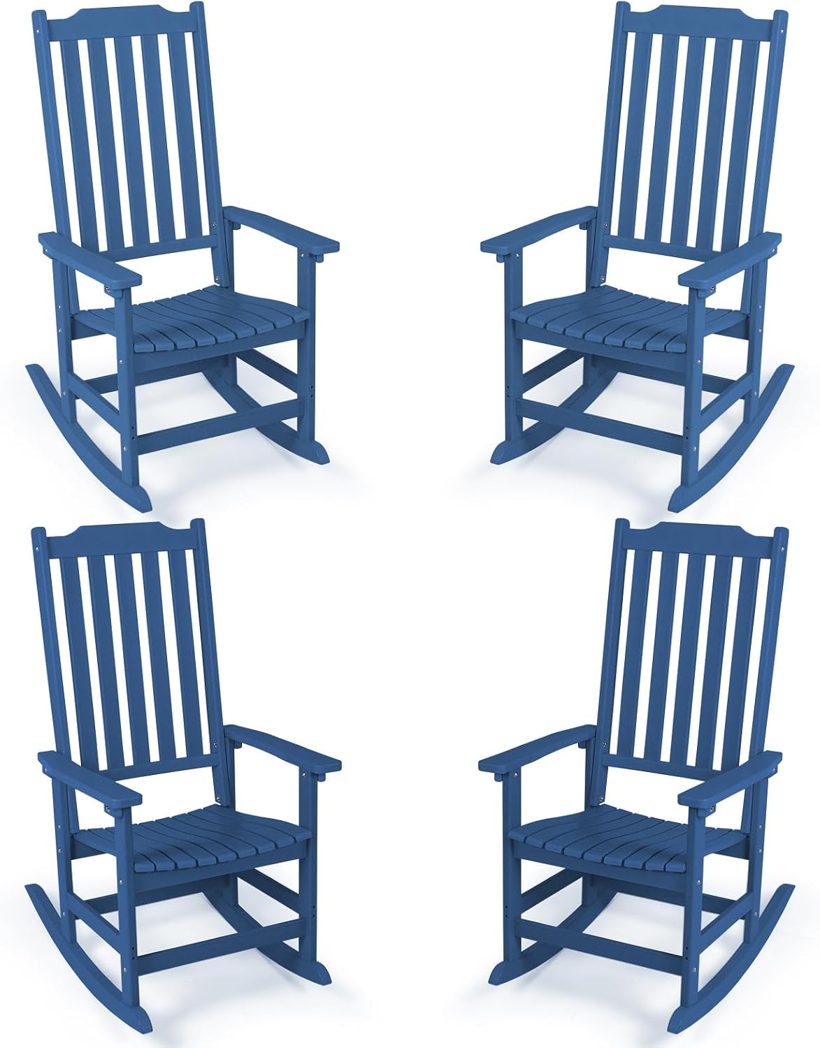Outdoor Rocking Chairs Set of 4, Oversized All Weather High Back Porch Rocker, Patio Rockers for Outside