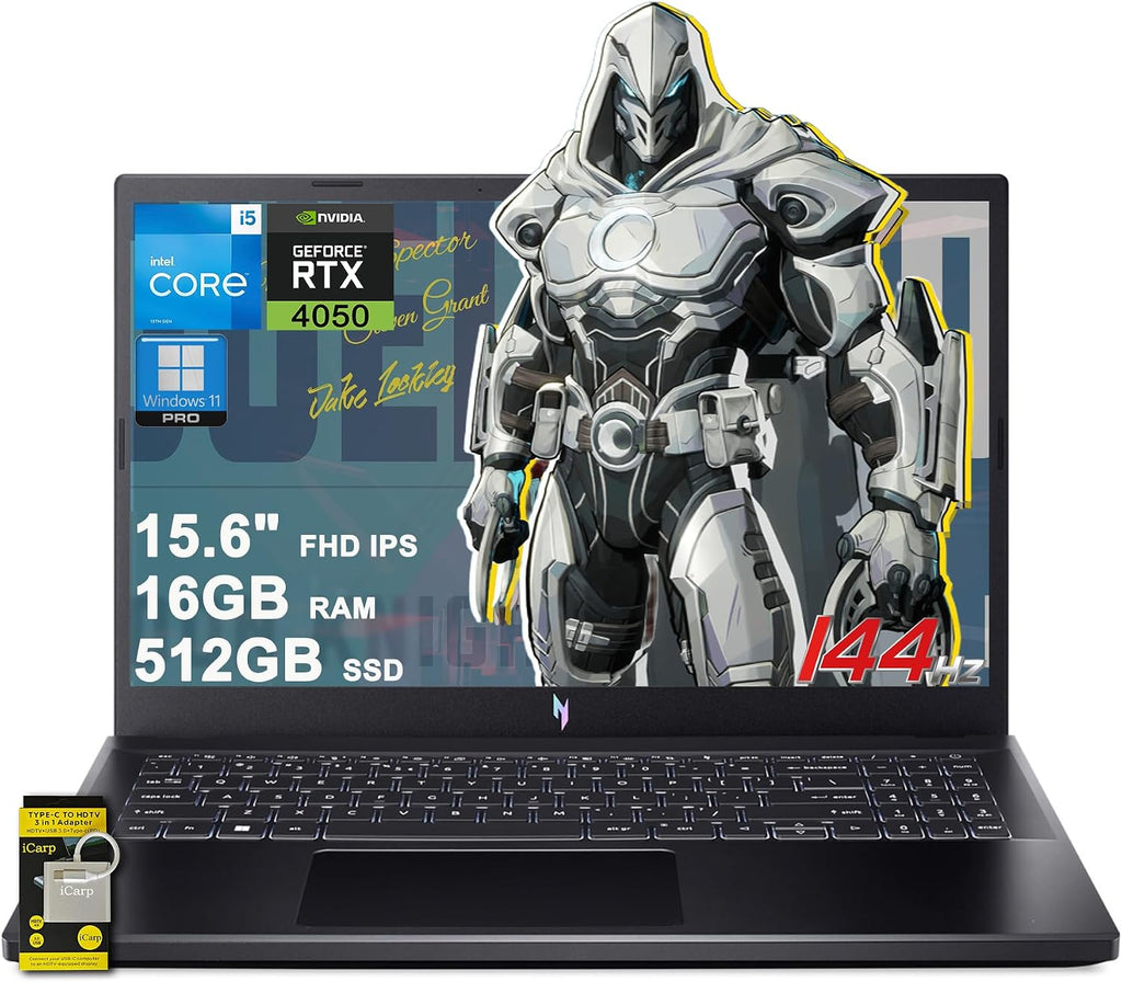 acer Nitro V 15 Gaming Laptop 15.6' FHD IPS 144Hz Intel Octa core i5-13420H 16GB RAM 512GB SSD GeForce RTX 4050 Backlit Type-C Win11Pro ICP Accessory