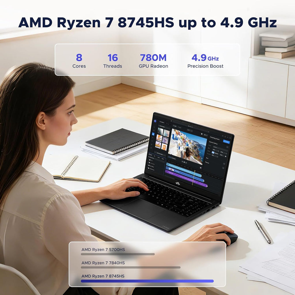 NIMO 15.6' IPS FHD-Gaming-Laptop-Computer, AMD Ryzen 7 8745HS 16GB DDR5 RAM 512GB SSD Radeon 780M-Graphics (8C/16T, up to 4.9GHz Beat R9 7940HS) 100W Type-C Charger Backlit Keyboard Fingerprint
