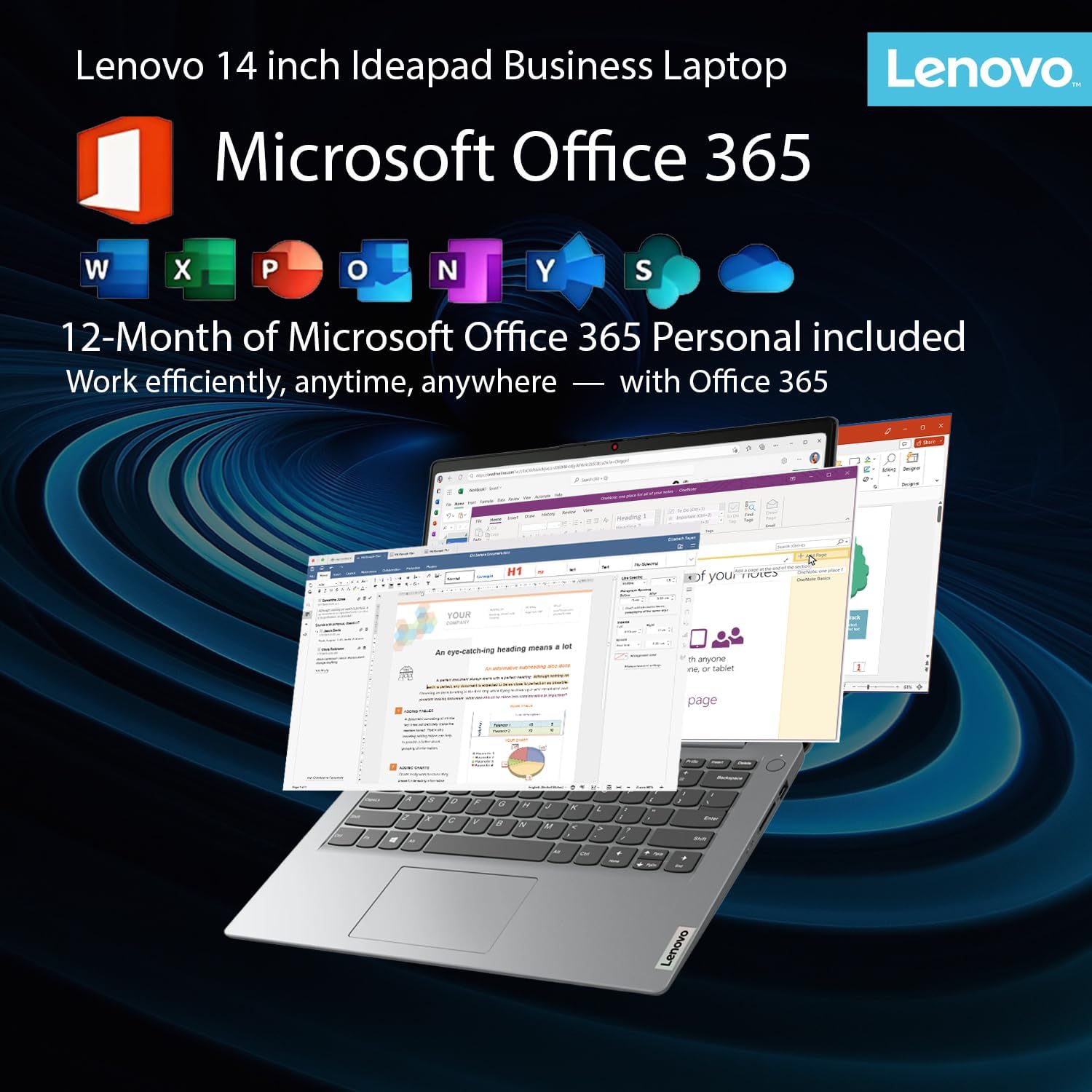 Lenovo IdeaPad Laptop with Microsoft Office, Intel High Performance CPU, 11 Hour Battery, SD-Card Reader, Webcam + USB-C, WOWPC Recovery USB, Windows 11 (12GB RAM | 640GB SSD)