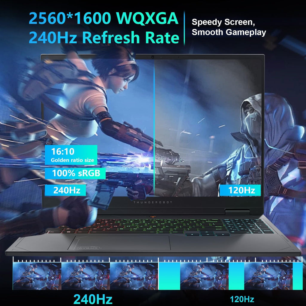 Thunderobot Radiant 16 4060 2.5K Gaming Laptop, 16' WQXGA 240Hz Display, 14th Gen i7-14650HX, GeForce RTX 4060, 16GB DDR5 RAM, 512GB PCIe SSD, RGB Backlit Keyboard, Wi-Fi 6, Win 11, Gray