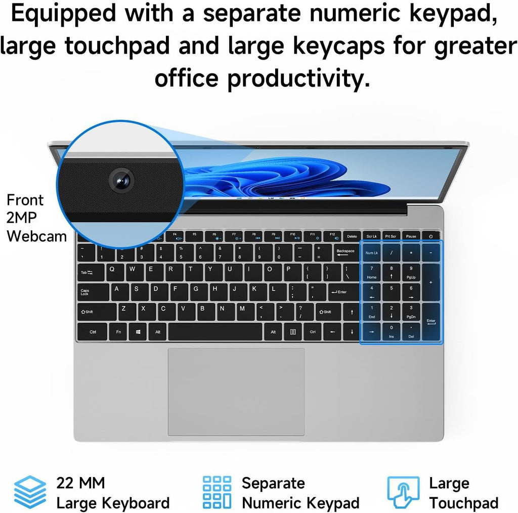 jumper 15.6' FHD Laptop, 10th Gen Intel Dual-Core Processor(1.9GHz), 12GB RAM 640GB Storage, 1 Year Office 365, Numeric Keyboard, HDMI, WiFi5, 38Wh Battery, Windows 11 Laptop for Business and Student