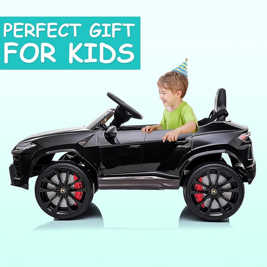 Electric Car for Kids 12V Licensed Lamborghini Ride On Car with Remote Control,Max Speed 2.5Mph,LED Lights,Music Players,Opening Doors,Spring Suspension,Toddler Cars to Drive (Black)
