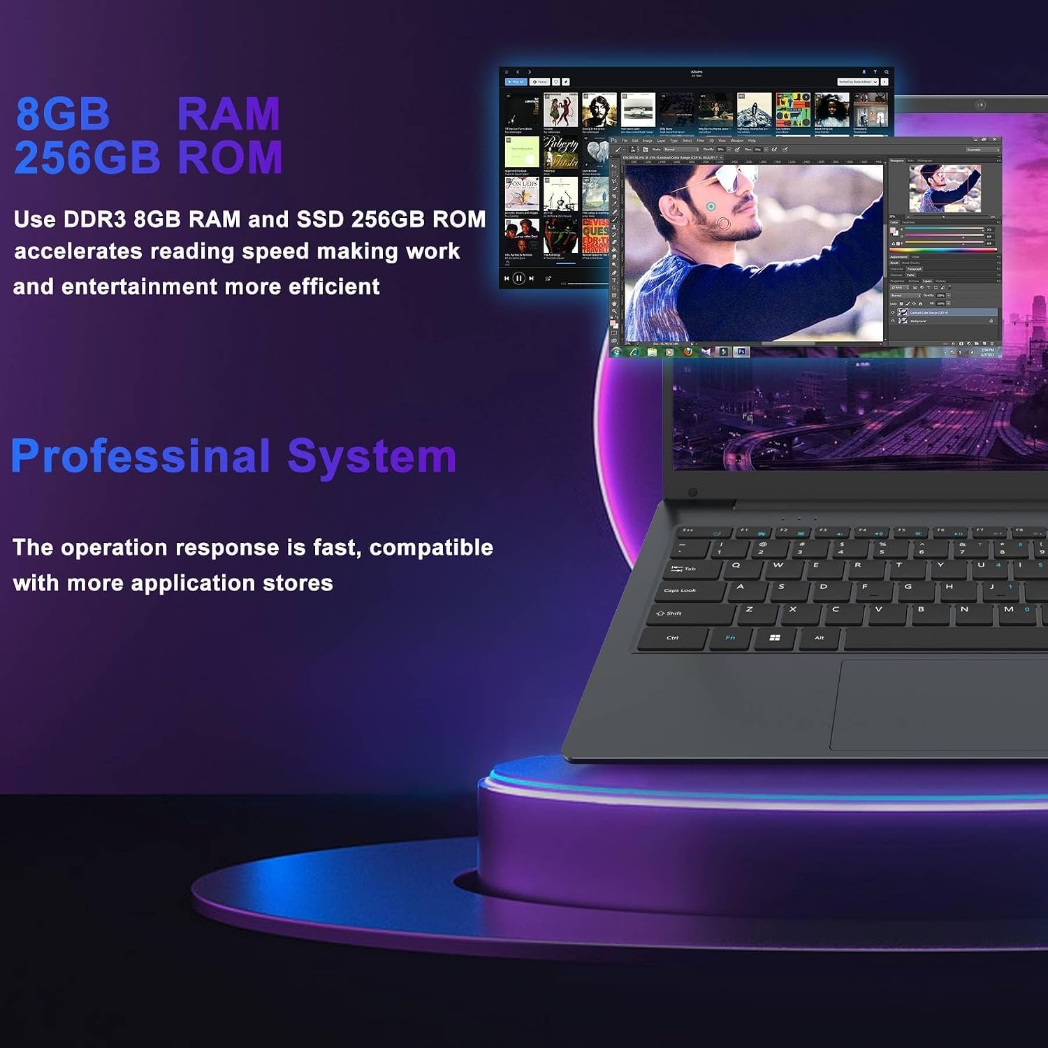 14.1' Laptop, Laptop Computer Core i7 Processor(Up to 2.7GHz), Student Laptop 8GB DDR3 256GB SSD, FHD IPS Laptop PC Wifi5 BT4.2 USB3.0 * 3 Ethernet Port*1 HDMI*1 SD Slot*1 Audio Jack*1