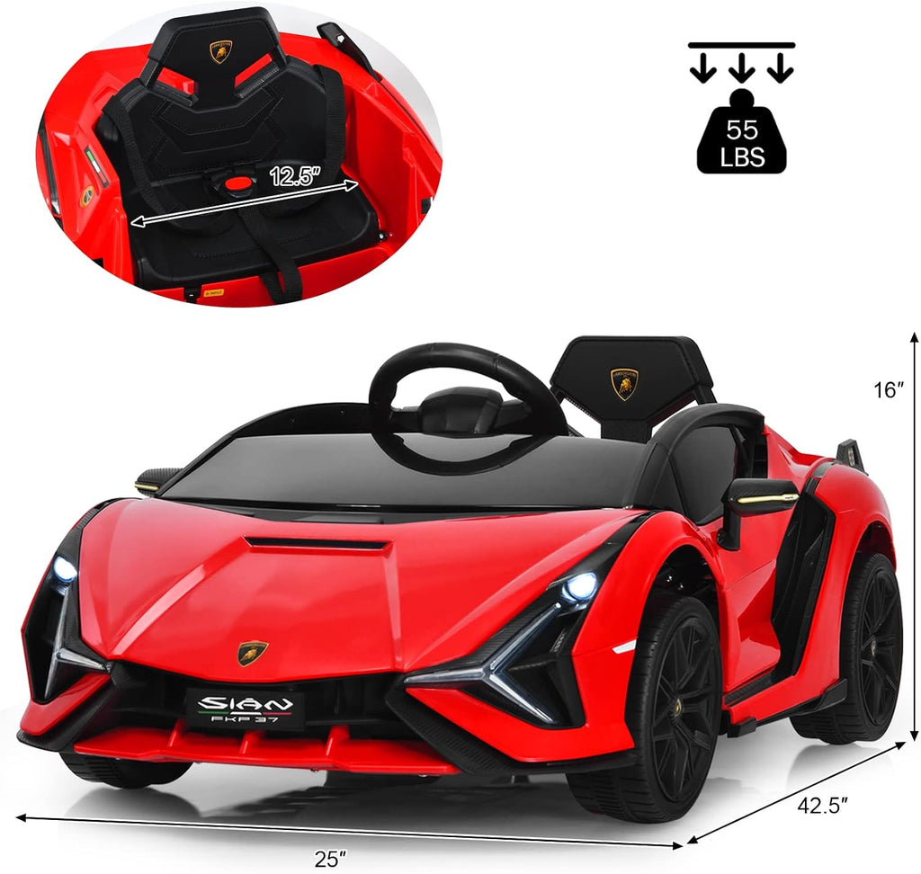 INFANS 12V Licensed Lamborghini Sian Kids Ride On Car with Parent Remote Control, Spring Suspension, MP3 Player, Electric Toy Roadster Carbon Fiber Textured for Toddler (Red)