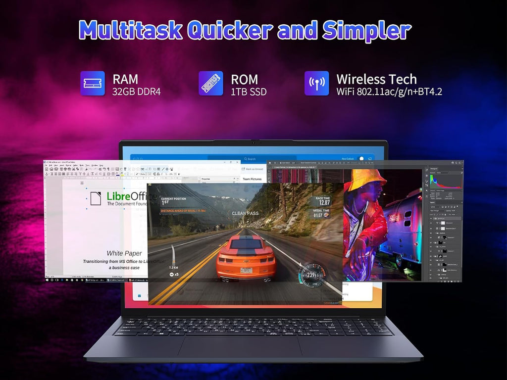 KurieTim 16' FHD Laptop for Business - Intel i7-13620H (10C/16T, Up to 4.9GHz), 32GB RAM, 1TB NVMe SSD Windows 11 Pro Laptops, Backlit KB, Privacy Camera, USB-C, Fingerprint Reader, High-Performance