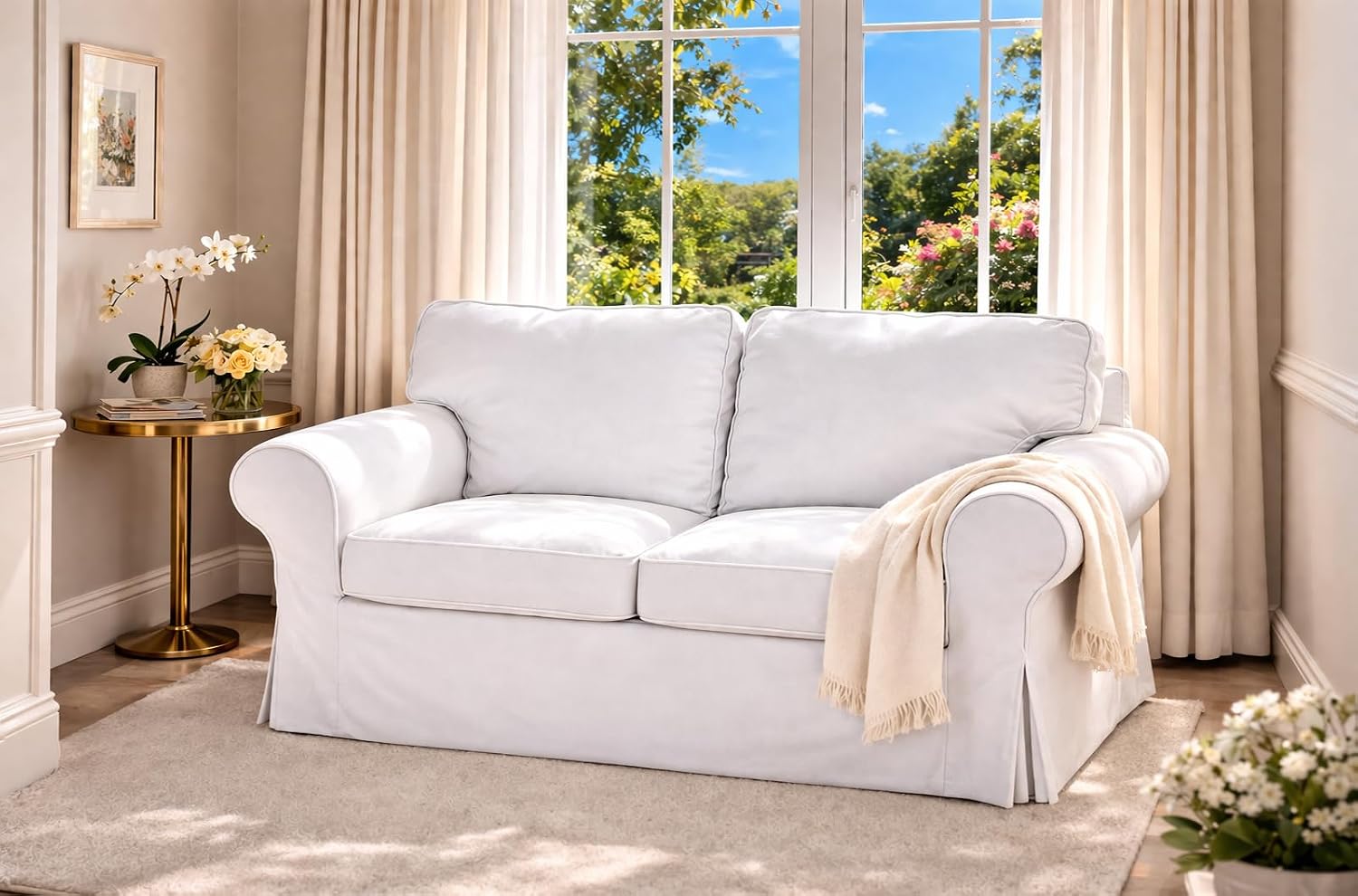 Cotton Ektorp Loveseat Cover Replacement is Made Compatible for IKEA Ektorp Loveseat Sofa Slipcover(White Loveseat)