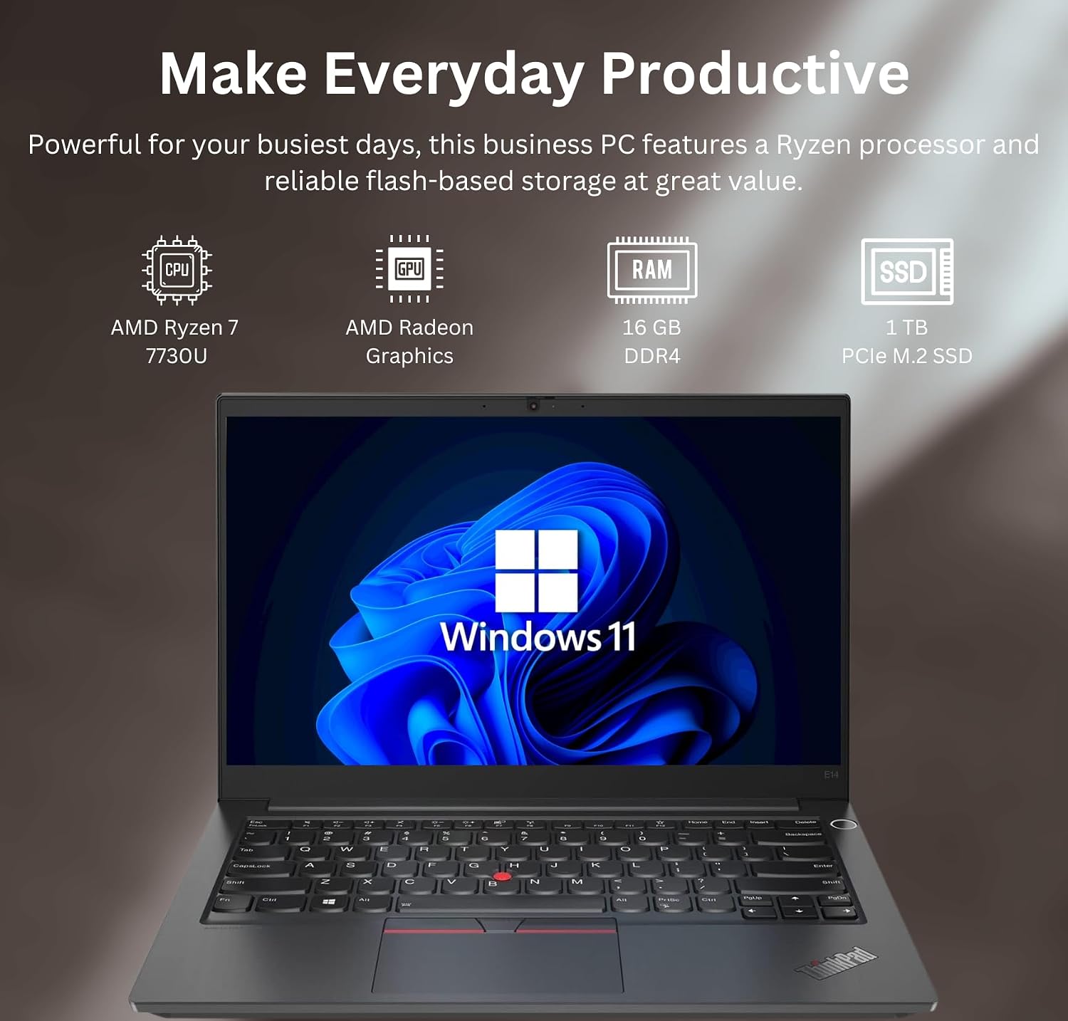 Lenovo ThinkPad E14 Gen 5 Business Laptop, 14' FHD+ Display, AMD Ryzen 7 7730U (beat i7-1255U), 16GB RAM, 1TB SSD, FP Reader, Backlit Keyboard, HDMI, RJ45, Wi-Fi 6, Windows 11 Pro, Black