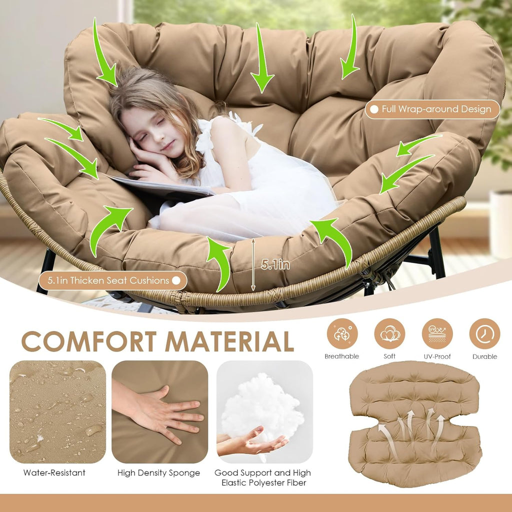RADIATA Rocking Papasan Chair Outdoor with Cushion, Oversized Extra Large Padded Patio Lounge Chairs, Deep Wide Royal Rocking Chair with 450 lbs Capacity for Backyard, Outside, Garden, Lawn, Brown