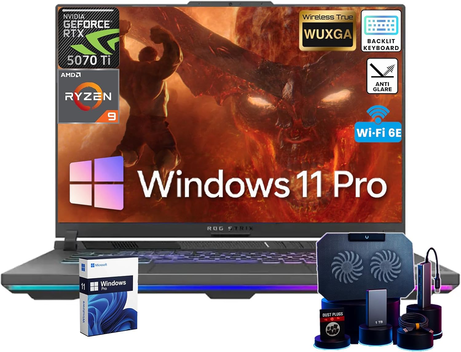 ASUS ROG Strix G16 Gaming Laptop • Dedicated GeForce RTX 5070 Ti 12GB GDDR7 • 16'' WUXGA 300 nits Display • AMD Ryzen 9 8940HX(16-Core) • Backlit KB • Win 11 Pro • Accessories • 32GB DDR5+2TB SSD