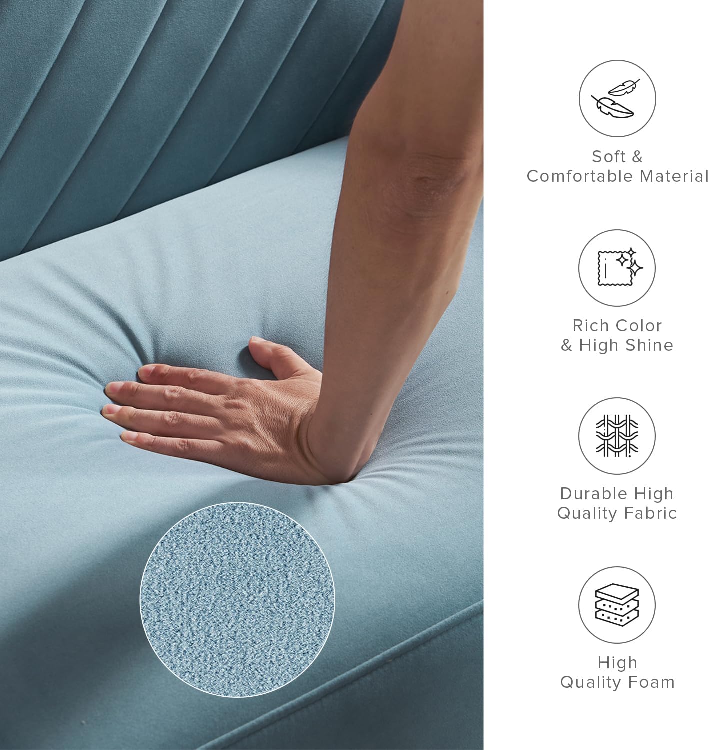 mopio 76.4' Futon Sofa Bed, Couch, Loveseat, Sleeper Sofa, Mid Century Modern Futon Couch, Sofa Cama, Couches for Living Room (Sky Blue Premium Velvet)