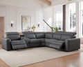 AMERLIFE Power Recliner Sectional Sofa with Storage/USB Port, Leather Recliner Sofa with Adjustable Headrest, Reclining Sectional Couches with Console and Cup Holder for Living Room (Gray, 5-Seater)