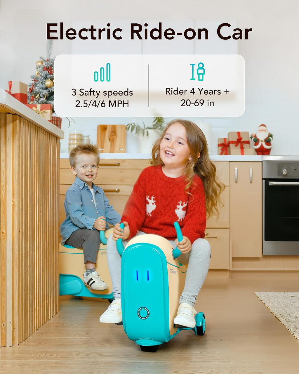 Gyroor Kids Electric Ride On Car Toy for Ages 4-8, 2-in-1 Airplane Travel Suitcase with Storage, 3 Speed Modes, Flashing LED Wheels, Rechargeable Battery for Indoor and Outdoor Play