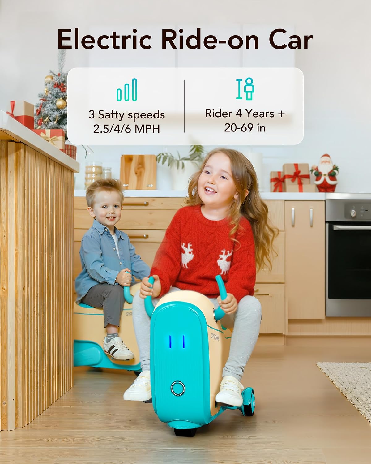 Gyroor Kids Electric Ride On Car Toy for Ages 4-8, 2-in-1 Airplane Travel Suitcase with Storage, 3 Speed Modes, Flashing LED Wheels, Rechargeable Battery for Indoor and Outdoor Play