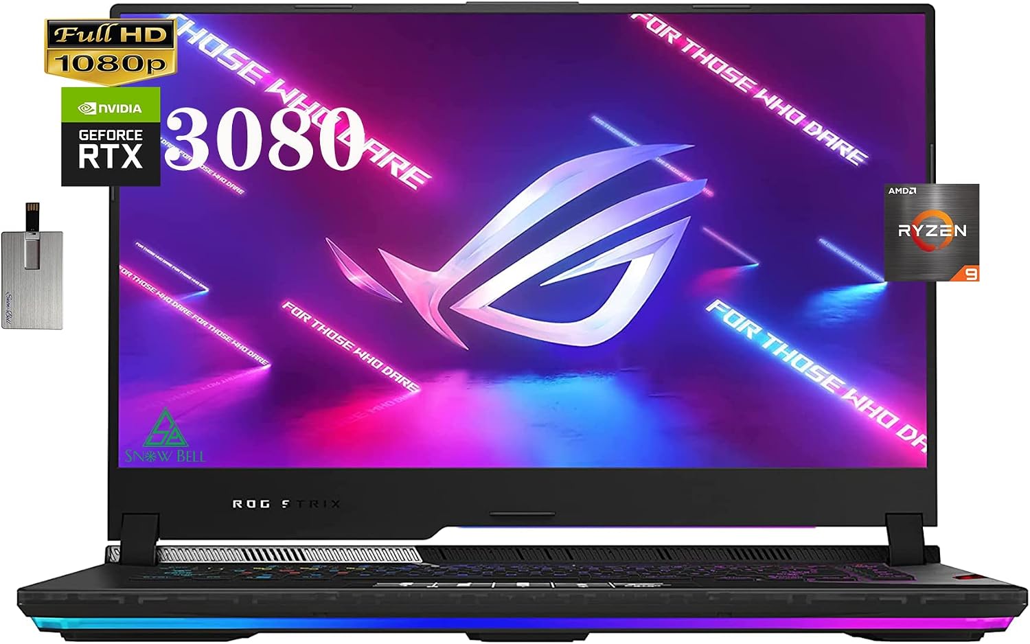 ASUS 2023 ROG Strix Scar 15 15.6' 300Hz IPS Type FHD Gaming Laptop, AMD Ryzen 9 5900HX, 16GB RAM, 1TB PCIe SSD, Backlit Keyboard, GeForce RTX 3080, WiFi 6, Win 11 Pro, Black, 32GBUSB Card (Renewed)