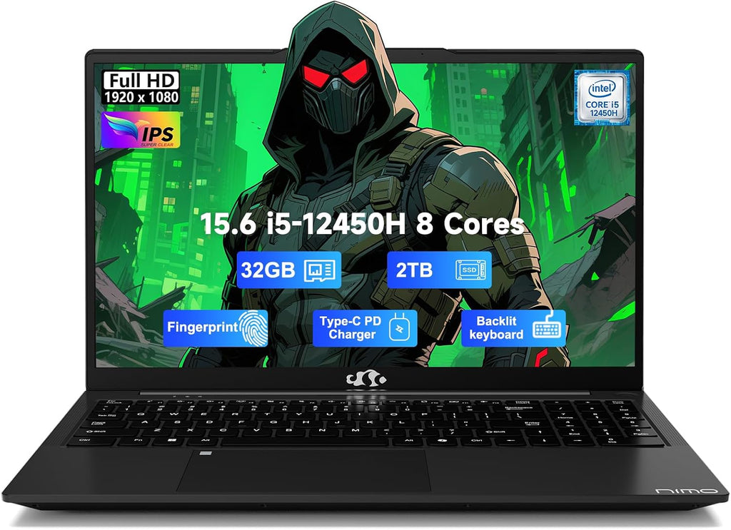 NIMO 15.6' FHD-IPS-Business-Laptop, 8 Cores Intel i5-12450H 32GB RAM 2TB SSD (Beat i7-11800H, Up to 4.4GHz) Backlit Keyboard Computer, 100W Type C Fingerprint WiFi 6 Numpad Win 11