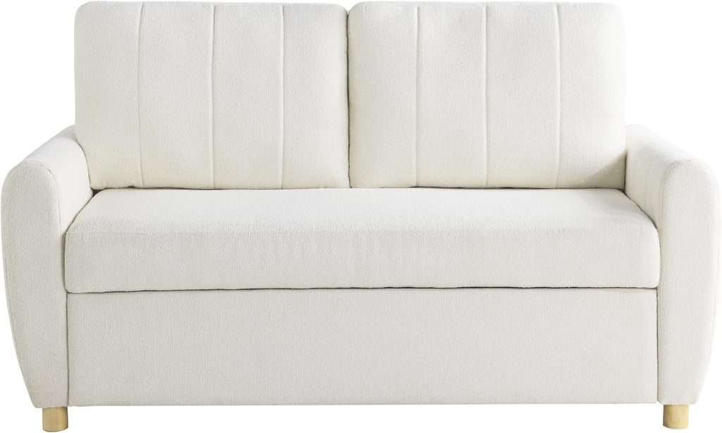 Serta Galway 66.5' Convertible Sleeper Loveseat, Full Size, Dreamcoil Comfort, FingerGuard Pinch Point Protection, Boucle Fabric, Ivory