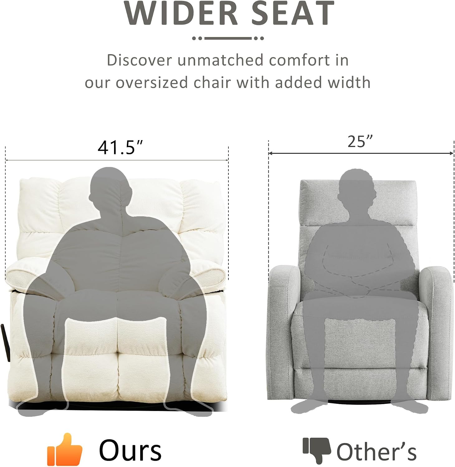 Oversized Recliner Chair, Overstuffed Swivel Rocker with Extra Wide Seat & Breathable Fabric for Living Room (Manual, White)