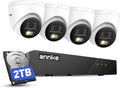 ANNKE H500 3K 5MP PoE Security Camera System, 4X 3K 5MP Outdoor IP Cams, Red and Blue Light Alarm, AI Detection, 8CH NVR with 2TB HDD for 24/7 Recording, Two-Way Audio, Color Night Vision, IP67