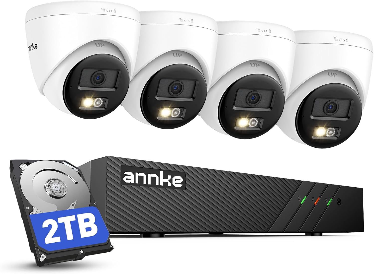 ANNKE H500 3K 5MP PoE Security Camera System, 4X 3K 5MP Outdoor IP Cams, Red and Blue Light Alarm, AI Detection, 8CH NVR with 2TB HDD for 24/7 Recording, Two-Way Audio, Color Night Vision, IP67