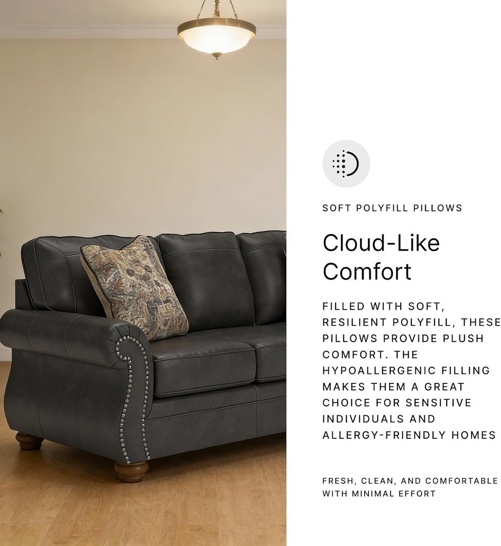 Signature Design by Ashley Shadsburne Rustic Faux Leather Sofa with Nailhead Trim and 2 Chenille Throw Pillows, Pillows with Soft Polyfill, Reinforced Frame for Added Stability, Black