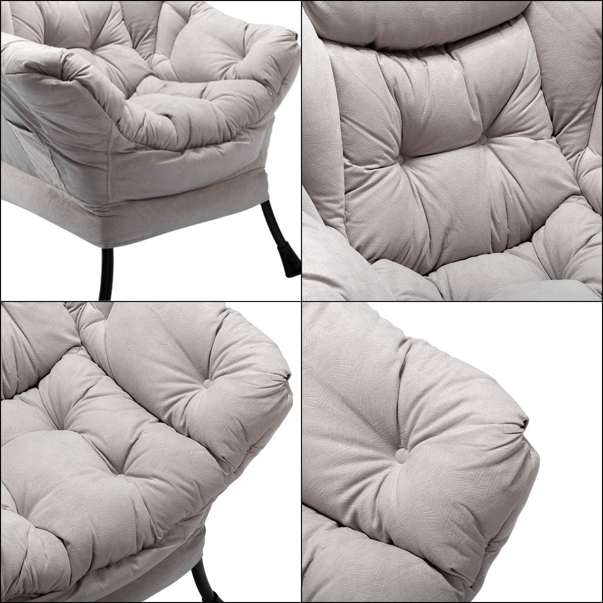HollyHOME Lazy Chair with Armrest and Side Pocket, Comfy Accent Lounge Chair,Leisure Sofa Armchair for Living Room, Bedroom, Dorm, or Small Spaces, Oversized Reading Sofa Chair,Textured Grey