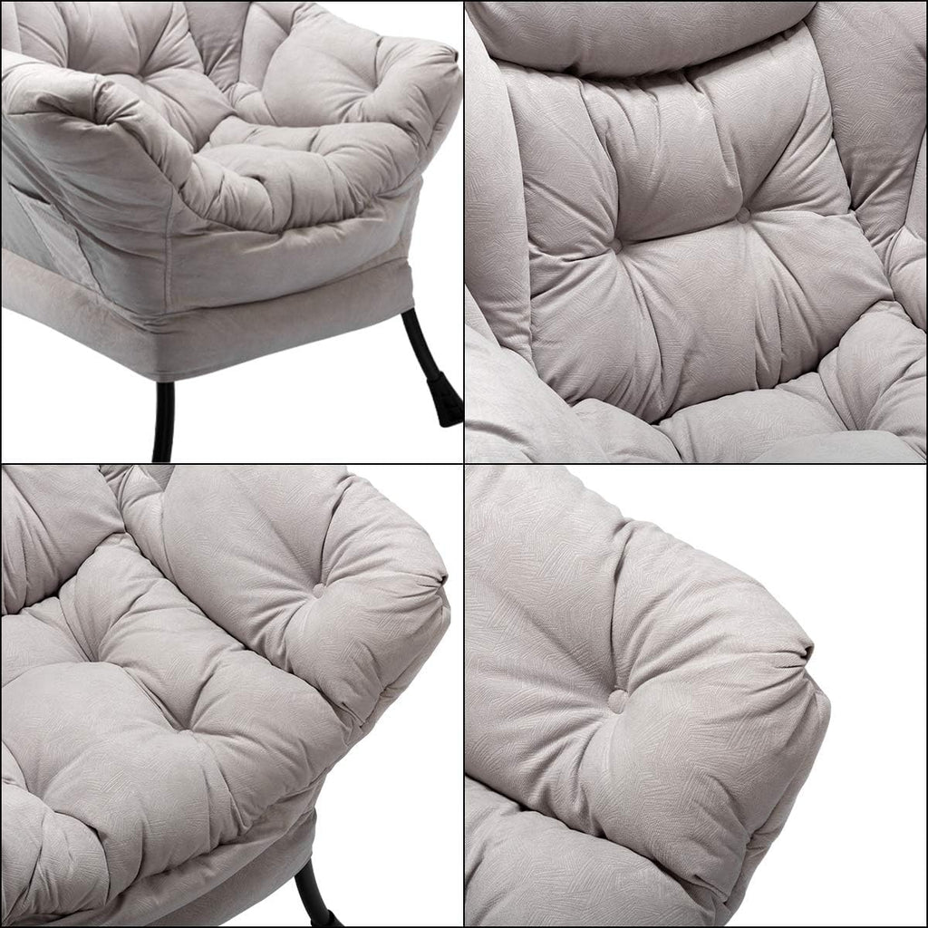 HollyHOME Lazy Chair with Foldable Ottoman, Accent Comfy Lounge Armchair and Folding Footrest Stool, Leisure Sofa Reading Chair and Footstool for Living Room, Bedroom, Dorm,Textured Grey