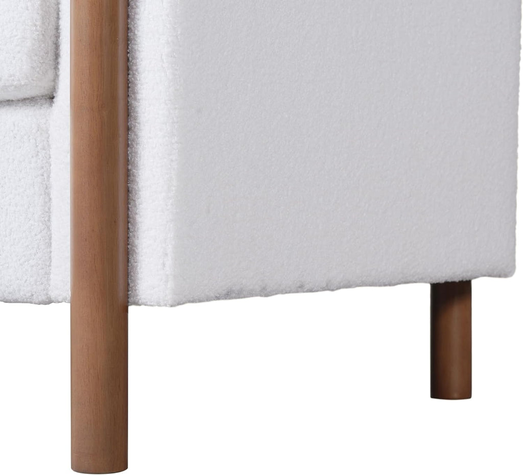 Christopher Knight Home Yadil Teddy Fleece Upholstered 3 Seater Sofa Couch, Wooden Home Sofa Living Room, Comfy Cloud Couch for Bedroom, Home Office, Cream White