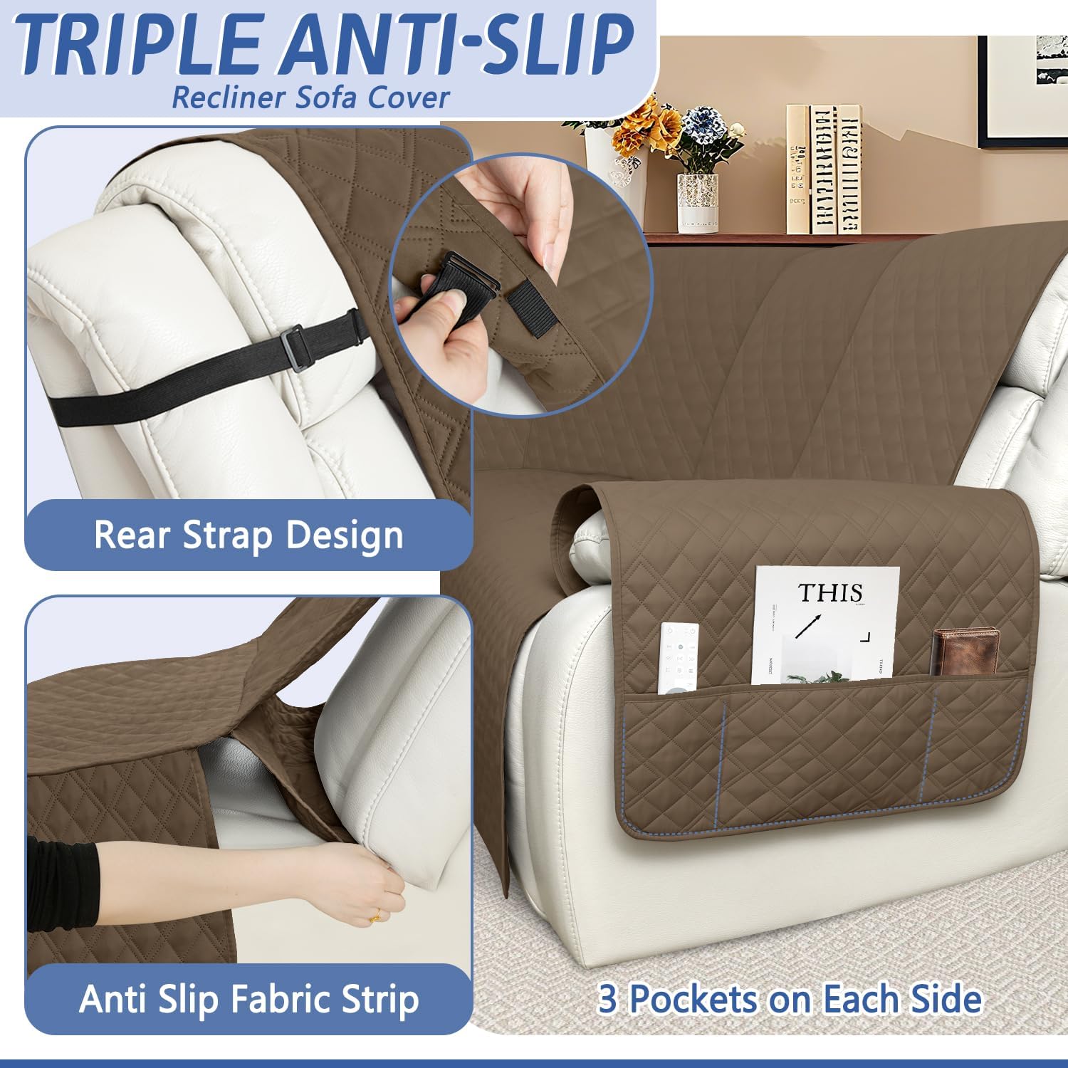 Arfntevss Recliner Sectional Couch Covers 1OO% Waterproof L Shape Sofa Cover for Reclining L Shaped Sectional Slipcover for Dog Washable Corner Furniture Protector (XXL 5 Seat Cover, Light Brown)