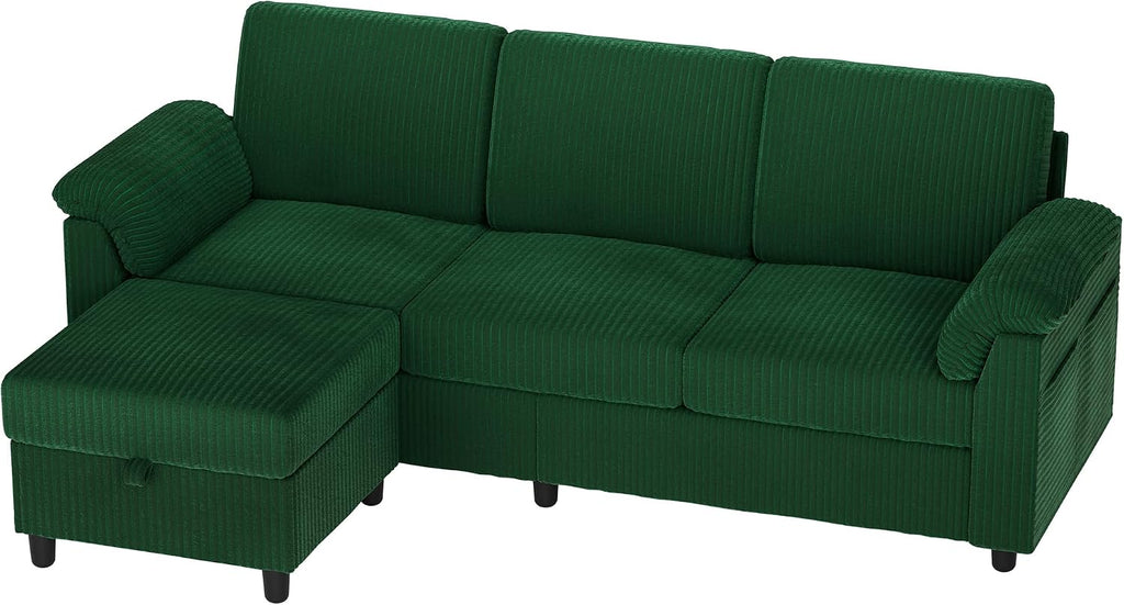 Vongrasig 79' Convertible Sectional Couch Sofa with Storage Ottoman, 3 Seat L Shaped Couch with Side Storage Pockage, Small Couches for Living Room, Apartment and Small Space (Green)
