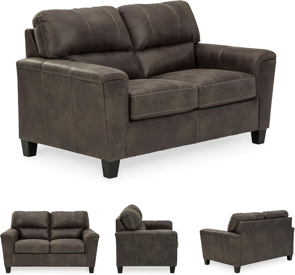Signature Design by Ashley Navi Faux Leather Modern Loveseat, Gray
